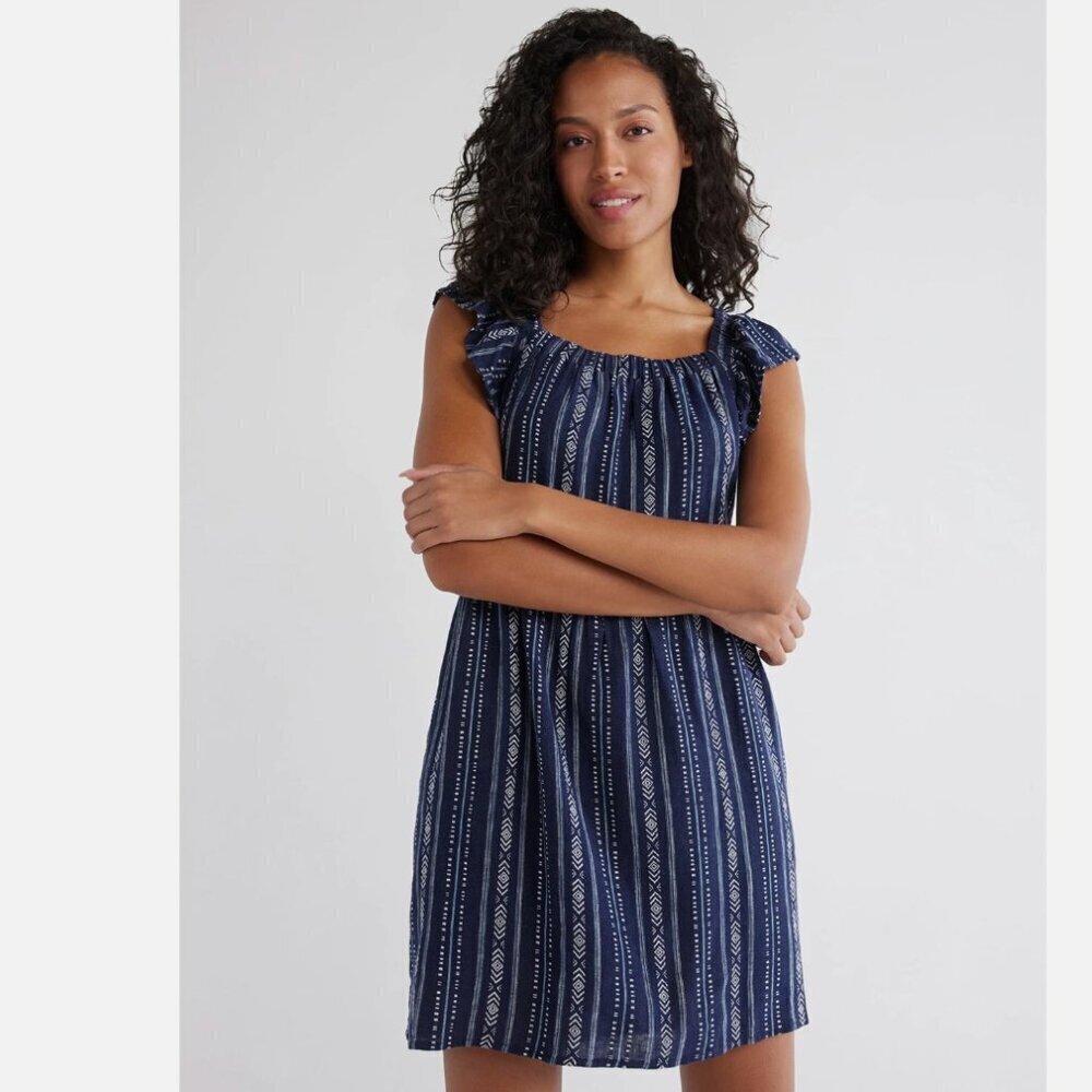 Time and Tru Womens Square Neck Mini Dress Dark Navy Stripe Size XS